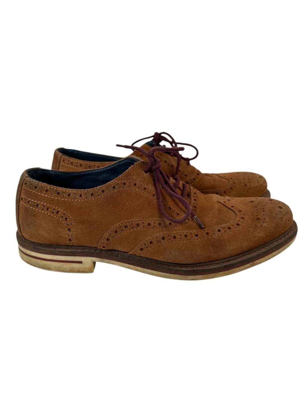 Chestnut Suede Wingtip Brogue Oxford Dress Shoes Leather Sole Mens EU41 Lace Up